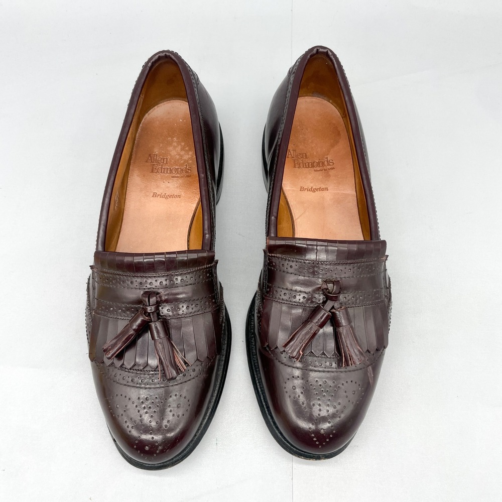 Allen Edmonds Mens 9.5 D Bridgeton Tassel Kiltie Loafers Burgundy Leather Preppy